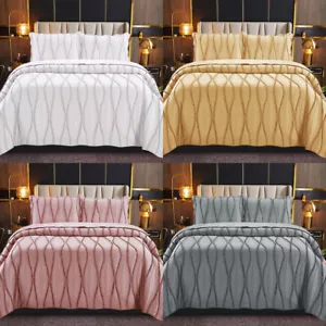 3 Piece Quilted Bedspread Bed Throw Embossed Bedding Set Single Double King Size - Picture 1 of 31