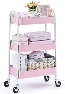 3 Tier Rolling Cart Easy Assemble Utility Serving Cart Sturdy Storage Metal Cart
