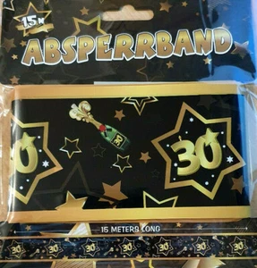 Party Absperrband  15 m Zahl 30 Dekoration  Geburtstag Jubiläum schwarz gold Neu - Bild 1 von 2