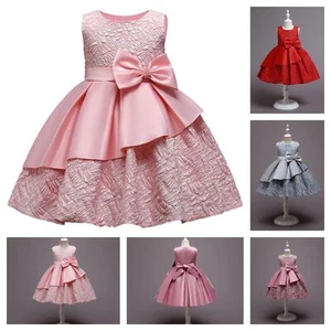 New Occasion Frock Little Girl Party Dress Satin Princess Birthday Kids Clothes - Picture 1 of 8
