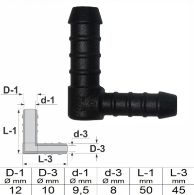GABEX-SHOP.DE 1 2 3 5 oder 10 Stck Schlauchverbinder 12 mm 10 mm RGV Winkel reduziert schwarz
