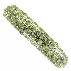 Unheated Oval Peridot 4x3mm 14K White Gold Plate 925 Sterling Silver Bangle - Picture 1 of 9