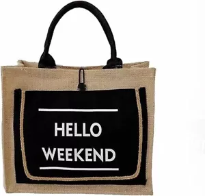 Jute Tote for Women Lined Burlap Shoulder Tote Bags Grocery Shopping Bag Handle - Picture 1 of 6