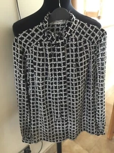 vintage JERSEY MASTERS Size M ladies Black & White Pie Frill Blouse With Ties. - Picture 1 of 1