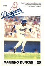 1989 Dodgers Police Baseball Card #15 Mariano Duncan