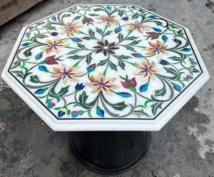Octagonal Marble Tabletop | Luxurious Floral Inlay | Handcrafted Gemstone Art - Picture 1 of 9