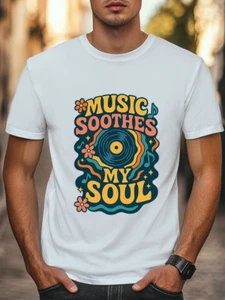 Music Soothes My Soul T-Shirt Retro Vintage Vinyl Record Tee Women Men - Picture 1 of 7