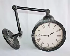 Wall Mount Station Clock Double Sided Round On Metal Arm - Picture 1 of 10