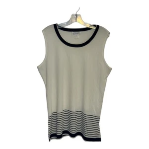 Misook Tanktop ärmellos Strick Streifenbesatz lässig weiß schwarz lockere Passform 2X - Bild 1 von 7