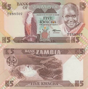 Zambia 5 Kwacha (ND/1988) - Fish Eagle/Hydroelectric Dam/p25d, sign 7 UNC - Picture 1 of 3