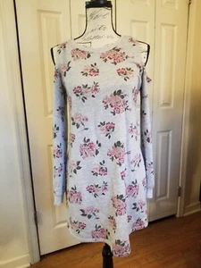 No Comment TShirt Dress Medium Gray Pink Floral Cold Shoulder Long Sleeve EUC - Picture 1 of 12