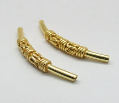 Tubo de cuentas de oro de 22K de 38 mm de largo curvado tubo suministros para hacer joyas cuentas 2 piezas Foto 1 de 3