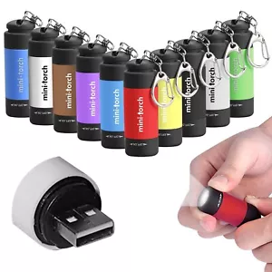 LED Torch Lamp Pocket USB Rechargeable Mini Keychain Keyring Camping Flashlight - Picture 1 of 18