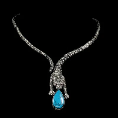 925 Sterling Silver Necklace Pear Turquoise Stabilized Ruby Marcasite Gemstone - Image 1 of 4