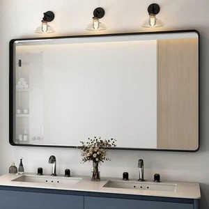 TOOLKISS Bathroom Vanity Mirror 60"x 28" Rectangular Aluminum Wall Framed Black - Picture 1 of 15