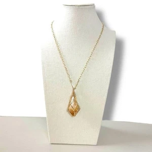 Free People Ariana Ost Caged Crystal Pendant Necklace Gold Bohemian Artisanal - Picture 1 of 10