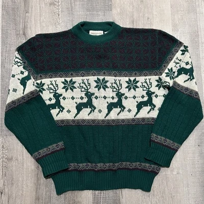 Suéter De Colección Madera Dura Y Pino Verde Copo de Nieve Invierno Reno Feria Isla Navidad M Foto 1 de 4