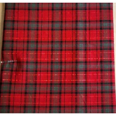 Cotton Fabric Red Green Plaid with Metallic Thread 25"x45" Quilting Sewing - Image 1 of 4