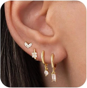 Small Gold Hoop Earrings Set for Women, 14K Gold Plated Tiny Lightweight Cubic Z - Picture 1 of 12