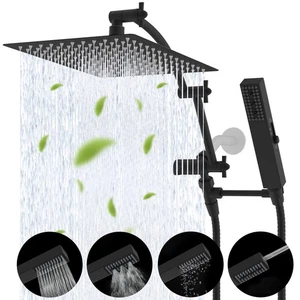 All Metal 12'' Rainfall Shower Head Square, High Pressure Handheld Shower Wand - Picture 1 of 10