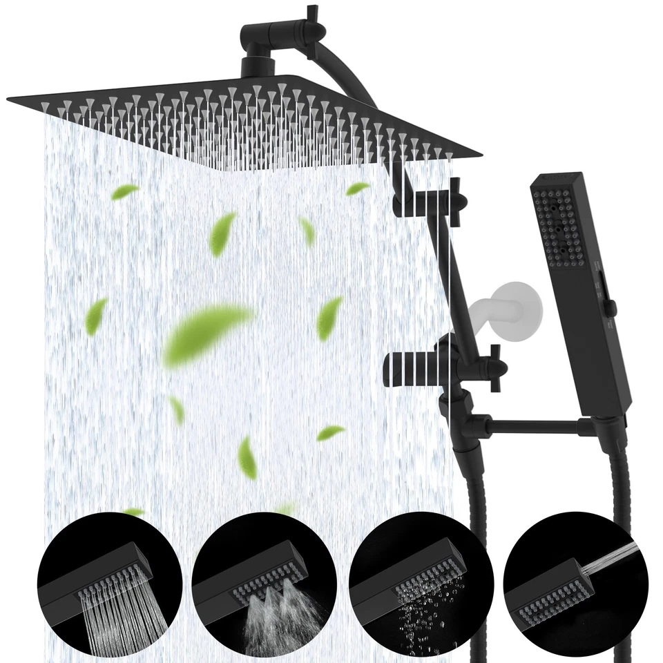 All Metal 12'' Rainfall Shower Head Square, High Pressure Handheld Shower Wand - Image 1 of 4