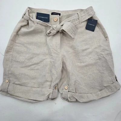 NEW women SZ 12 Lands End Fit 2 Shorts Linen Blend Travel Vaca Natural Modest - Image 1 of 4