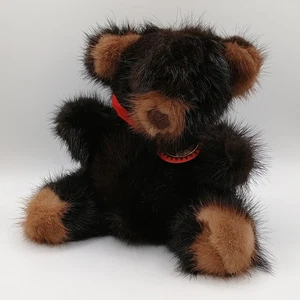 Neu mit Etikett Vintage seltener Bär echter Nerz Pelz Teddybär 1982 USA rotes Band Goldsiegel - Bild 1 von 13