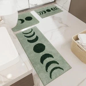 Juegos de alfombras de baño boho, alfombra de baño antideslizante fases lunares con inodoro en forma de U... - Imagen 1 de 7