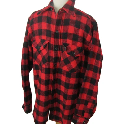 Vintage WOOLRICH Red Wool Size L Buffalo Plaid Check Flannel Mackinaw Shirt USA - Image 1 of 4
