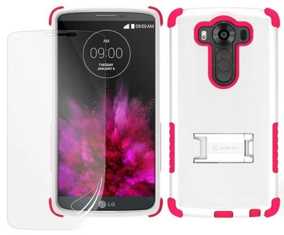 Bianco Rosa Tri-Shield Gomma Morbida Pelle Rigida Cover Supporto Per LG V10 - Immagine 1 di 4