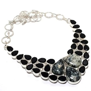 Magnetita en calcita, piedras preciosas de ónix 925 collar de joyería de plat... - Imagen 1 de 5