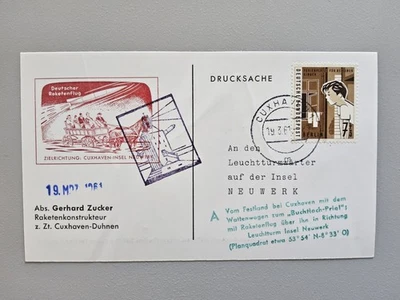 Raketenpost Deutsche Bundespost 1961 Gerhard Zucker Cuxhaven - Insel Neuwerk - Bild 1 von 2