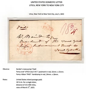 Utica NY - New York City Stempelloser Brief 1843 - Bild 1 von 4