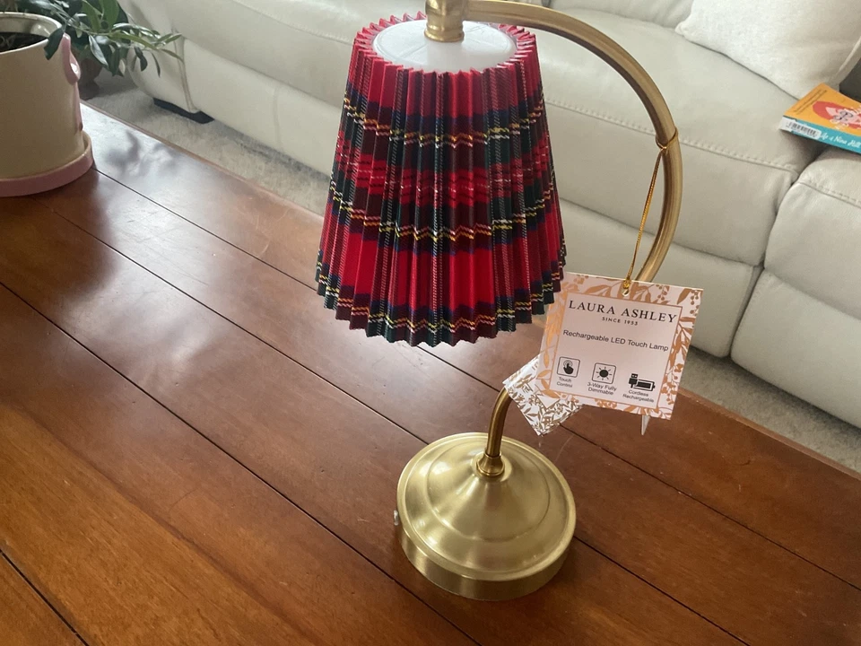 Laura Ashley Red Plaid Touch Table Lamp Brass Style Brushed Gold - Image 1 of 1