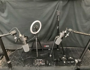 Podcast Equipment 2 FiFine Microphones 1 M-Audio M-Track Duo & Pivo Stand - Picture 1 of 7