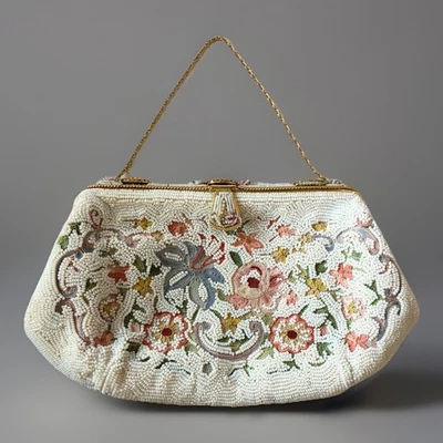 Винтажная Дамская сумка Кошельки Сумки От Josef Франция Арт Деко Цветочный Ручной Микро Бисер - Изображение 1 из 4