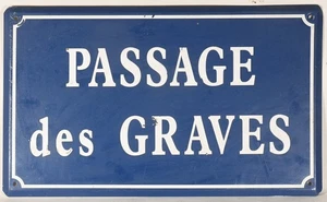 Old French metal street sign plaque Passage des Graves wine region Bordeaux - Picture 1 of 3