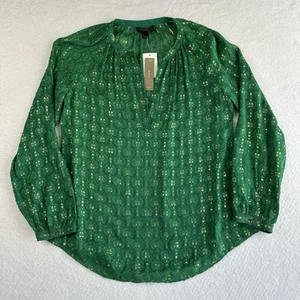 NWT J. Crew Women’s Silk Blouse V-Neck Long Sleeve Sheer Green Shamrock Size 4 - Picture 1 of 8