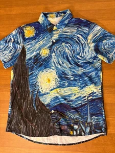 Para Hombres Grande Abotonable Noche Estrellada Estampado Azul Van Gogh Arte Golf Hawaiano - Imagen 1 de 6