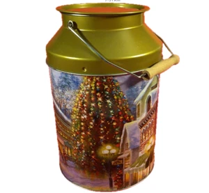CHRISTMAS CANISTER HANDLED TIN ORIGINAL GOURMET OLD FASHIONED CHRISTMAS - Picture 1 of 16