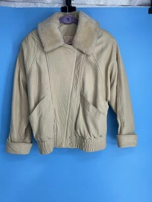 VTG Vakko Tan Pebbled Leather Bomber Jacket Womens XS USA Snap Zip - Image 1 of 4