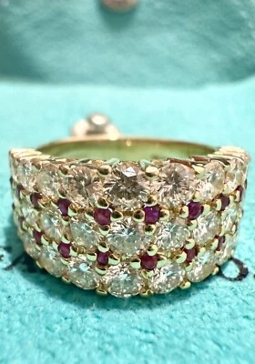 Tiffany & Co. Vintage 18k Yellow Gold 2 CTW Diamond & Ruby Band Ring Sz 5.5 10mm - Image 1 of 4