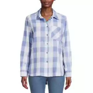 Time and Tru Women's Blue Silver Lurex Plaid Button Front Shirt SZ L (12-14) NEW - Picture 1 of 5