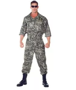 Men's US Army Soldier Camo Jumpsuit Adult Uniform Halloween Fancy Costume - Picture 1 of 2