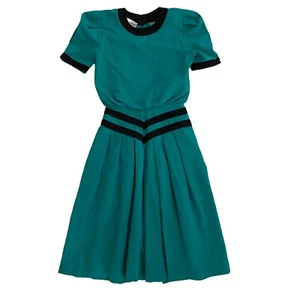 Vintage Jessica Howard Mitchell Rodbell Nautical Linen Puff Sleeve Dress Black - Picture 1 of 12