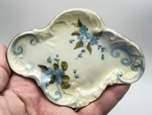 Vintage White Blue Floral Gold Trim Trinket Tray - Picture 1 of 10