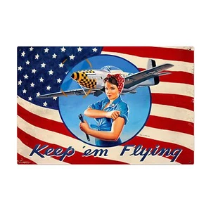 Rosie Riveter Keep em Flying Patriotic WWII Tin Signs Vintage Decor for Bars,... - Picture 1 of 4