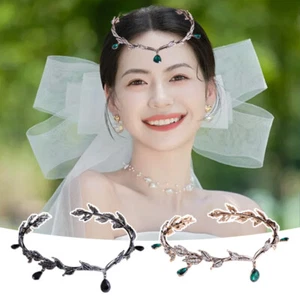 Retro Bride Headwear Fairy Crown Tiaras Crystal Leaves Elf Hair Accessories - Picture 1 of 15