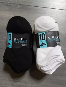 K. Bell No Show Socks Adult Womens Shoe Size: 5.5-10 Black/White 20 PAIRS TOTAL - Picture 1 of 5