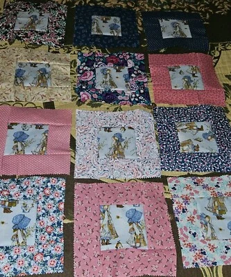Lot Of 12 Hollie Hobbie Patchwork Quilt Blocks 8.5" With 12 Different Borders  - Image 1 of 4